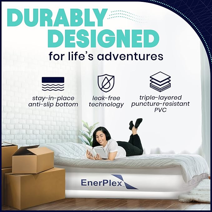 EnerPlex Air Mattress with Built in Pump - Self-Inflating Blow Up Mattress with Neck Support - Inflatable Air Bed for Portable Travel &amp Home Use