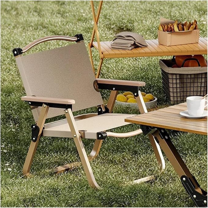 2pcs/1pcs Portable Camping Chair Outdoor Folding Alloy Wood Grain EquipmentCompatible for Comite(1PCS Khaki 78CM)