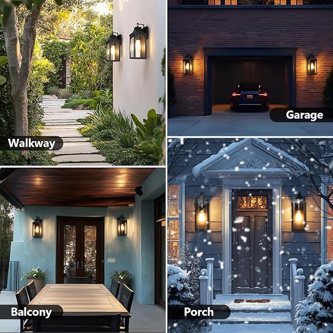 13 Outdoor Wall Light FixturesMatte Black Exterior Light Fixture with Clear Glass LampshadeAnti-Rust Waterproof Outdoor Sconce Lights Porch Lights for EntrywayPatioGarage
