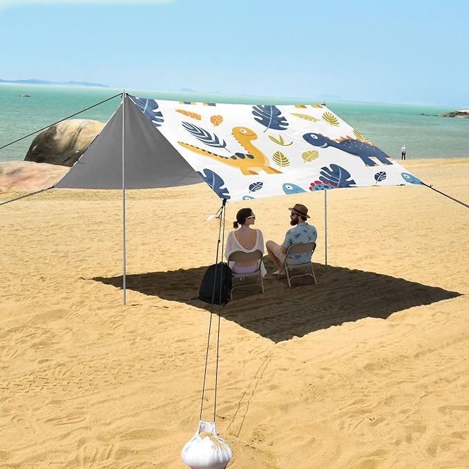 Dinosaur Seamless Pattern Camping Sun Shelter Beach Tent Portable Beach Sun Shade Outdoor Canopy for Camping Trips Fishing Picnic
