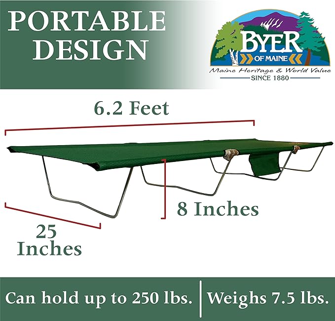 BYER OF MAINE TriLite Cot Camping cots for Adults Portable cot Single