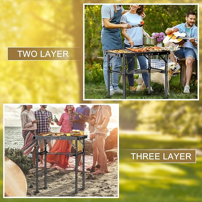 Folding Camping Table 2 FT Folding Portable Camping Table Outdoor&ampIndoor Picnic Table with 3 Adjustable Height Max 27.1Lightweight Aluminum Camping Tables Car Camping Essentials-Pure Black