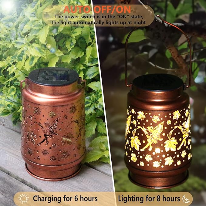 Solar Fairy Lanterns Outdoor Hanging Maple Leaf Decor LanternWaterproof Hollow Out Metal Decorative Garden LightGraceful Decoration for PatioYardLandscapeWalkwayFestival