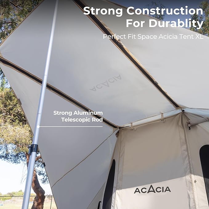 ACACIA Canopy 4 Person for Space Acacia Camping System PU2000 Waterproof Camping Tarp for 4 Season Camping UPF50+ Sunproof Tent Tarp with 4 Telescoping Poles Carry Bag Almond