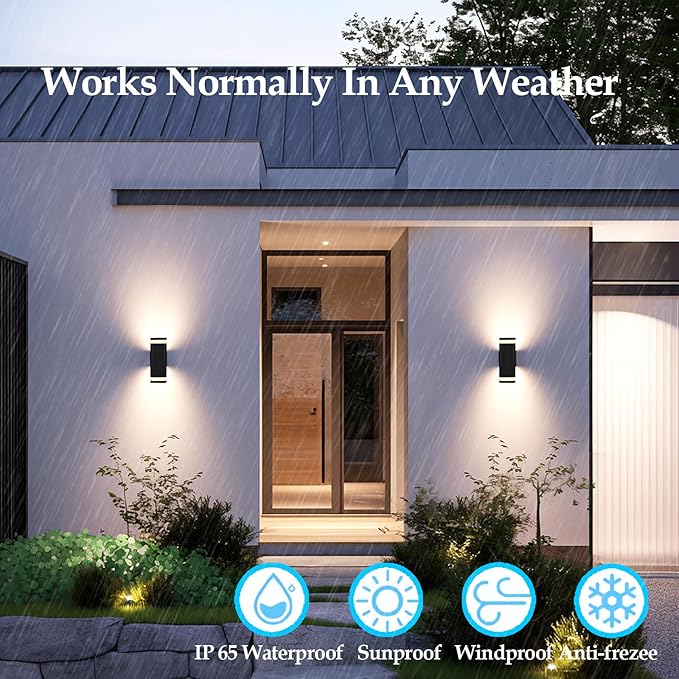 Smart RGB Outdoor Wall Lights 2 Pack Color Changing Porch Lights Cylinder Up and Down Lights Outdoor Wall Sconce Exterior Lighting Fixture Compatible with Smart Life &amp Tuya smart