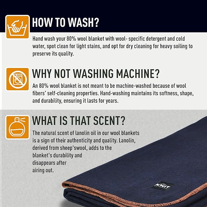 Large Military Wool Blanket - Warm &amp Thick Emergency Survival Blanket Great for Camping Outdoors Sports Events Picnics 4.5 lbs 64 x 88 (Navy)