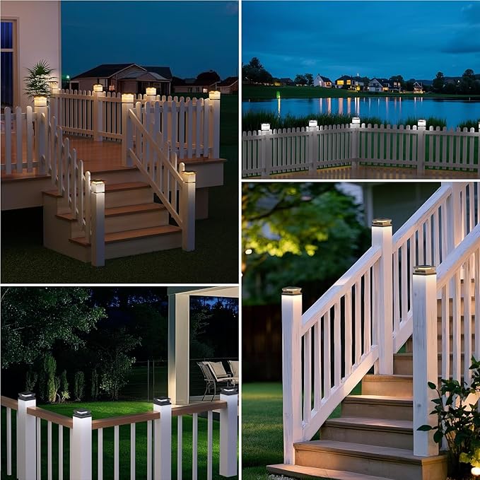 Solar Post Cap Light 4x4/5x5 – 6 Pack Dual Color 800mAh 12H Runtime Auto Dusk-to-Dawn On/Off Black