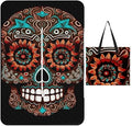 Zipper Sugar Skulls Day of The Dead Style Picnic Mat Suitable for Travel Camping Park Or Home Use