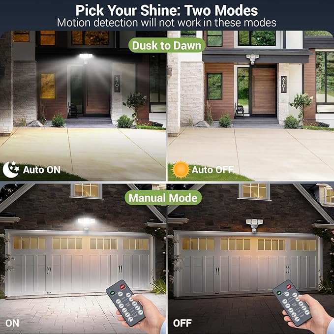 NOVOSTELLA Security Lights Motion Sensor 1Pack LED Flood Lights Outdoor with Remote Dusk to Dawn 45W 5000lm 5000K 3 Heads Wired Wall Adjustable Floodlights IP65 Waterproof for Garage Yard House
