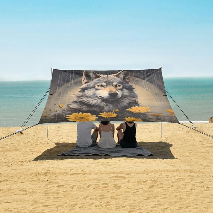 Camping Sun Shelters Wolf with Yellow Flower Beach Canopy 126 * 110.2in