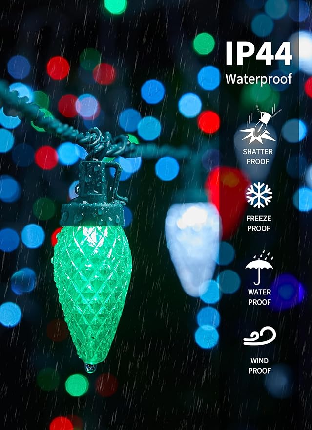 C9 LED Christmas Lights Outdoor 81 Feet 100 LED String Lights with Timer &amp 8 Light Mode Waterproof Connectable Christmas Tree Lights for Outside Indoor Roofline Patio Decor Red Green &amp Pur