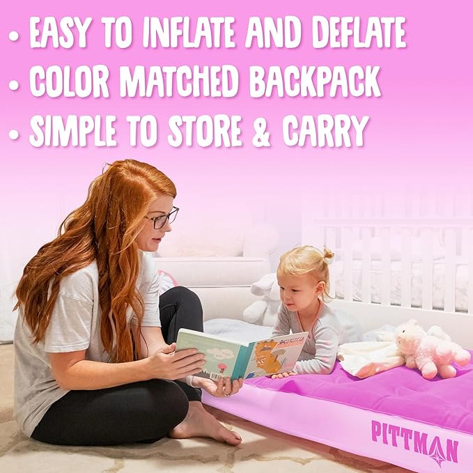 Pittman - Kids Air Mattress - Deluxe Kids Inflatable Bed with Electric Pump &amp Durable Backpack - Perfect Teen to Toddler Blow up Mattress for Sleepovers Camping or Childs Travel Bed