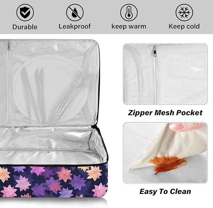 Casserole Carrier Star-shaped FlowersInsulated Casserole Carrier for Hot or Cold Food Thermal Lunch Tote for Potluck Parties Picnic Beach Fits 9 x 13 Inches Baking Dish