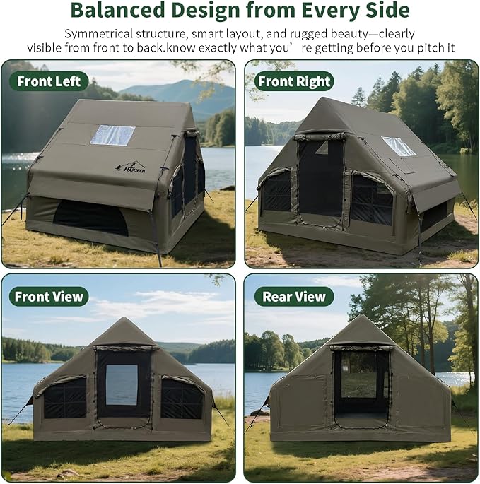 NANJEEN® | Large Luxury Inflatable Camping TentWind &amp Rain Resistant12㎡ Interior2-10 Person Shelter8 Minutes Fast Setup with Hand PumpAll-Season ReadyDual DoorsMosquito-Proof Mesh Windows