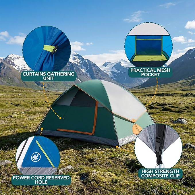 OLIXIS Camping Tent 2/4 Person Waterproof Windproof Dome Tent with Multi-Directional Ventilation Quick 5 Min Setup for Family Outdoor Backpacking Hiking