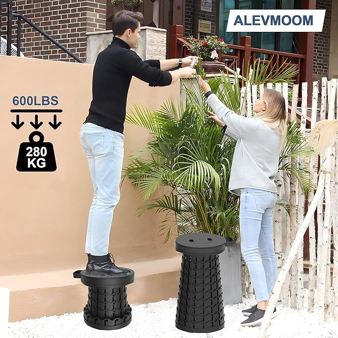 ALEVMOOM 2026 Upgraded 18.1 Collapsible Stool with Cushion &amp Carry Bag 600lbs Max Weight Portable Telescoping Stool More Sturdy Lightweight Retractable Seat Folding Chair for Camping &amp Outd