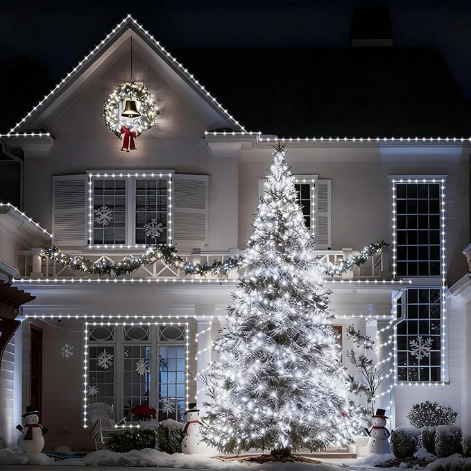 YEGUO Solar Christmas Light Outdoor Waterproof 66ft 200 LED White Rope Lights 8 Modes Tube String Lights in Clear Thin Tube