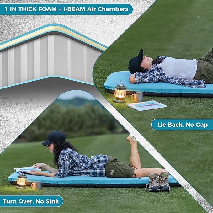 KingCamp Foam Camping Pad 4 Thick Inflatable Single Sleeping Pad with Pump Sack Silent Elastic Fabric Sleep Mat for Backpacking Tent &amp Car Camping