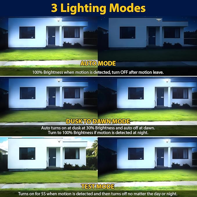 90W 10000LM LED Security Lights Motion Sensor Outdoor Lights 4 Head Dusk to Dawn 6500K Daylight Flood Lights Outdoor Motion Sensor IP65 Waterproof Motion Light for Outside Garage Yard Porch