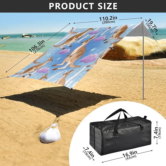 Purple Summer Kangaroo Beach Tent Camping Sun Shelters Portable Outdoor Canopy Sun Shade for Camping Trips Fishing Backyard Fun or Picnics Easy Setup with Carrying Bag