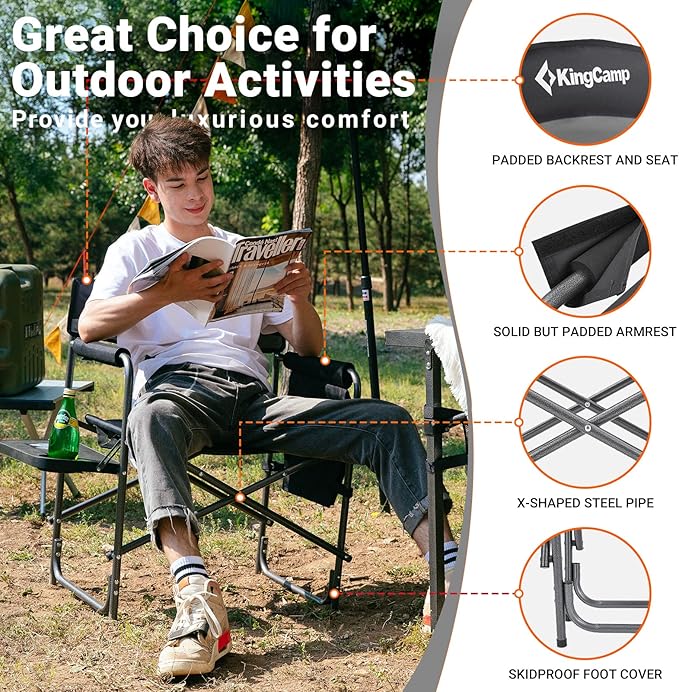 KingCamp 2-Pack Directors Camping Chair with Padded Folding Portable Seats Black