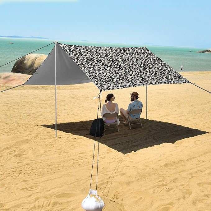 ALAZA Daisy Floral Flower Beach Tent Sun Shelter UPF50+ Protection Beach Shade Canopy w/ 4 Sandbags for Outdoor Camping Fishing Backyard Fun Picnic 10x9 ft