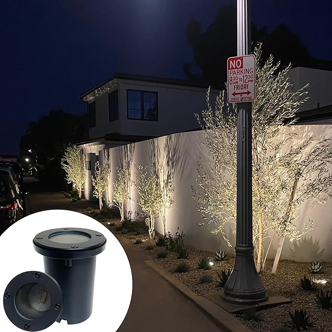 Top Notch In-Ground Well Light Fixture with Plastic Cover Black Finish Halogen and LED Bulb Compatible Outdoor Landscape Lighting (4 Pack)