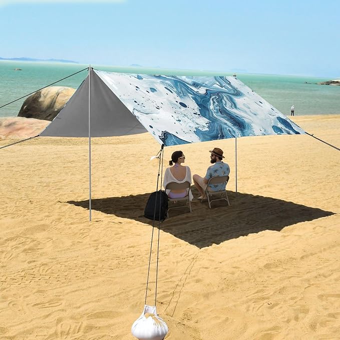 ALAZA Blue Marble Watercolor Beach Tent Sun Shelter UPF50+ Protection Beach Shade Canopy w/ 4 Sandbags for Outdoor Camping Fishing Backyard Fun Picnic 10x9 ft