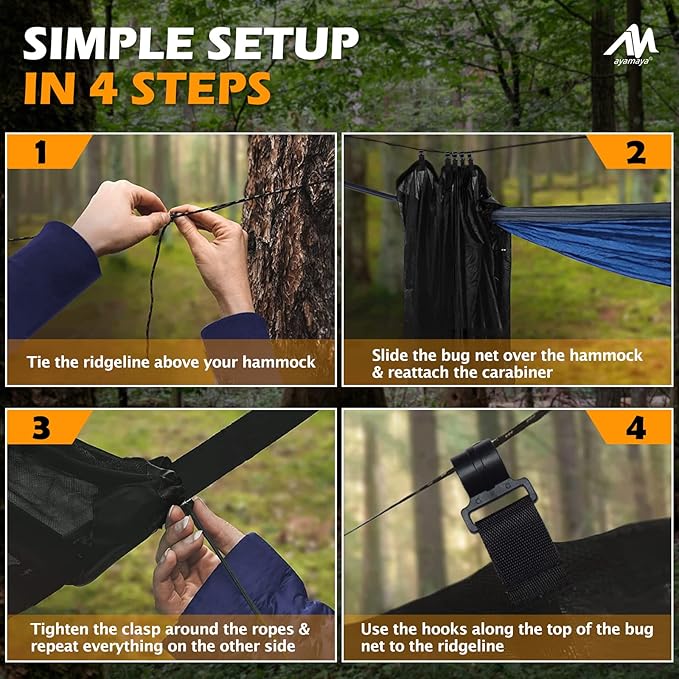 AYAMAYA Hammock Bug Net - 11.15ft Superfine Mosquito Net for Hammocksw/Double-Sided Zipper Lightweight Portable Hammock NettingFast and Easy Set Up Fits All Camping Hammocks