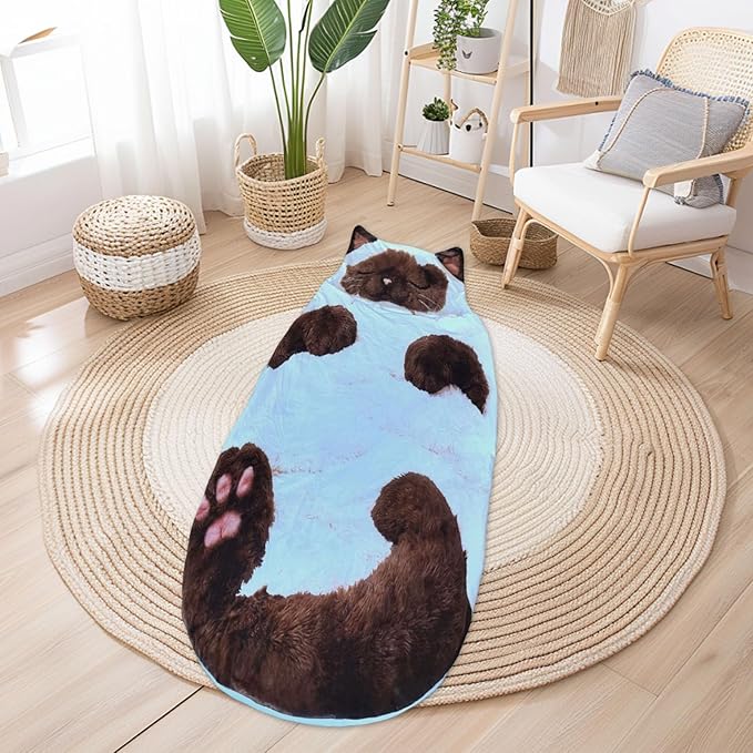 Cat Sleeping Bag Cat Shaped Plush Sleeping Bag for Human Large Cats Envelopes Sleepings Bags Washable Warm Blanket for Adult Camping Travel Sleepovers Home Office