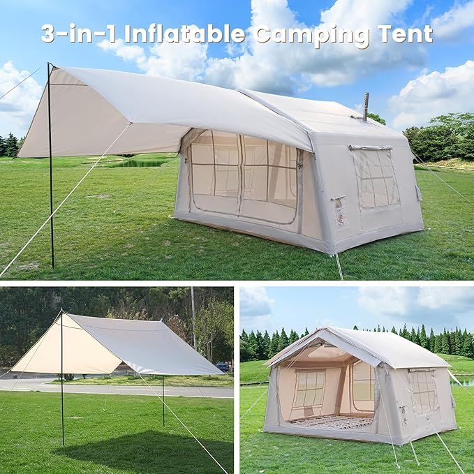 ABORON 2/6/8/10/12 Person Inflatable Camping Tent Easy Setup Blow Up Tent with Hand Pump PU3000mm Waterproof &amp Breathable 4 Season Glamping Tent for Outdoor Camping