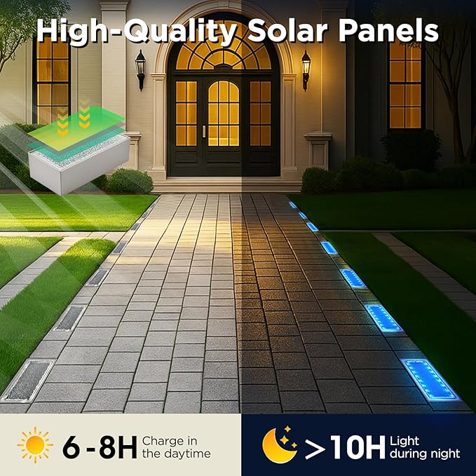 Solar Paver Color Changing Lights 8x4 Solar Pavers Light Outdoor Recessed Brick Pathway Lights IP67 Waterproof Landscape Lighting for GroundWalkway Garden Pool Patio Driveway2 Pack (RGBW)