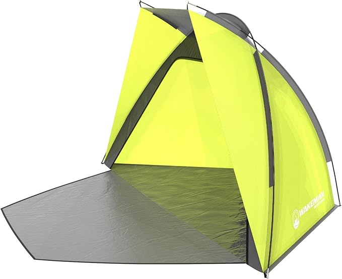 Beach Tent Sun Shelter for Shade with UV Protection Water and Wind Resistant Easy Set Up and Carry Bag by Wakeman Outdoors (Yellow)