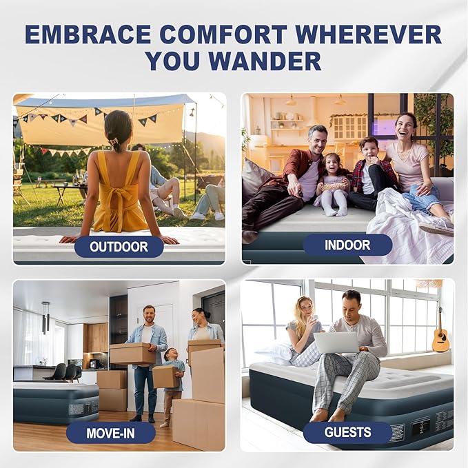 Air Mattress with Built in Pump Raised18in H Comfort Blow up MattressDouble Chamber Airbed2min Quick Inflation/Deflation Mattress for Home Guests Camping (FlockingGray &amp White Twin)