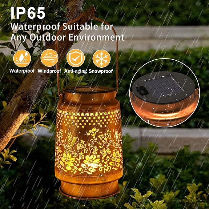 Solar Lanterns Outdoor Hummingbird Garden Decor Gifts for Women Mom Grandma Birthday Metal Hanging Solar Lights Waterproof with Shepherd Hook LED Decoration Outside for Garden Yard Patio Porch