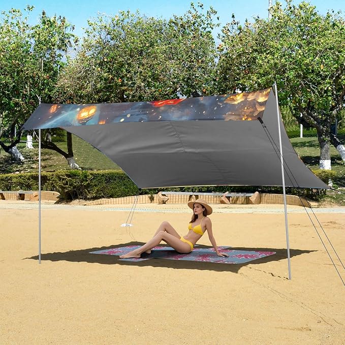ALAZA Christmas Skull Beach Tent Sun Shelter UPF50+ Protection Beach Shade Canopy w/ 4 Sandbags for Outdoor Camping Fishing Backyard Fun Picnic 10x9 ft