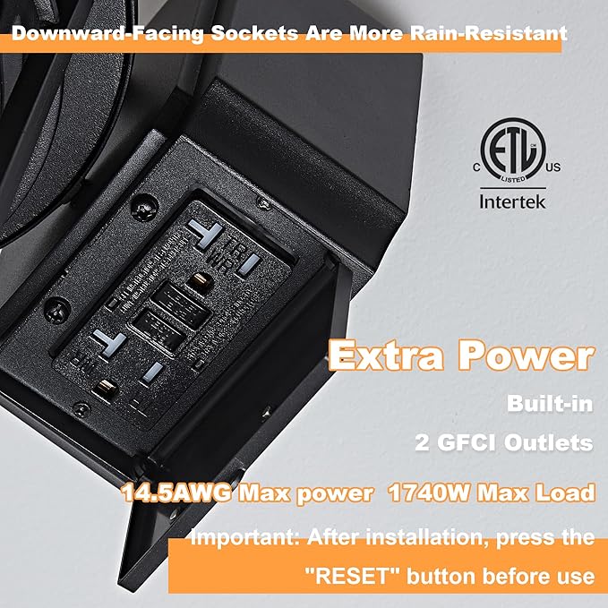 Patio Wall Light Fixture with Dual GFCI Outlets Outdoor Light with Outlet Motion Sensor with 3 Sensor Modes &amp Dusk-to-Dawn Vintage Industrial Black Outdoor Lantern for Porch Patio Garage Entry