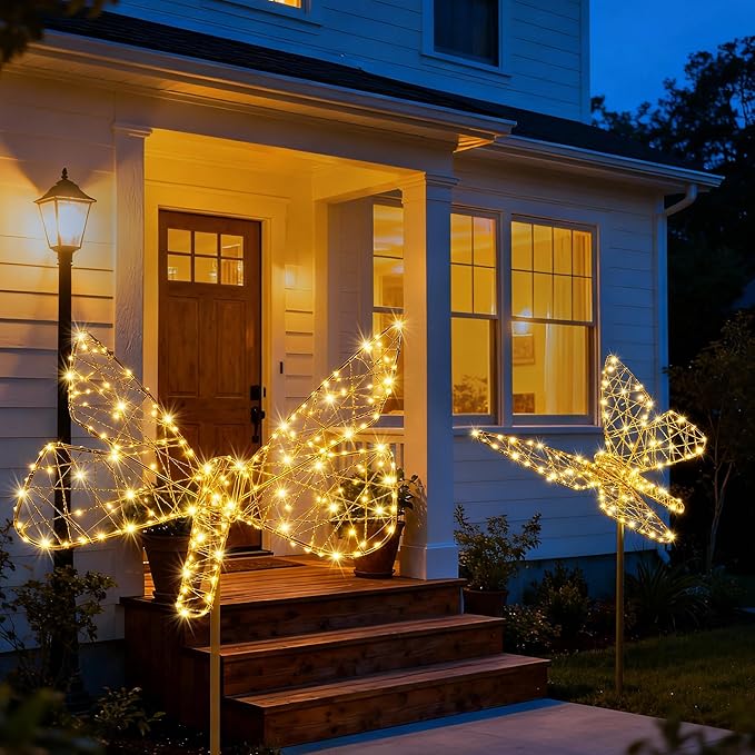 Flacchi Solar Lights Outdoor - Solar Garden Lights Butterfly Decor with 240LED Solar Powered Iron Waterproof Easy to Install for Pathway Garden Decorations Patio Decor Yard Decoration