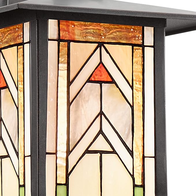 RIVER OF GOODS Stained Glass Outdoor Light Fixture - 11.75 H - Mission Style Porch Light - ‎Niki