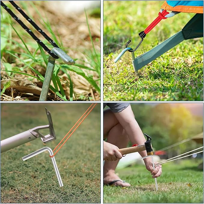 MIVIDE 100 Pack 8.26 inch Tent Stakes Galvanized Steel Metal Tent Stakes Pegs Garden Stakes Edging Fence Hooks Pegs for Camping Shelters Tarp Canopies Christmas Decoration Stakes