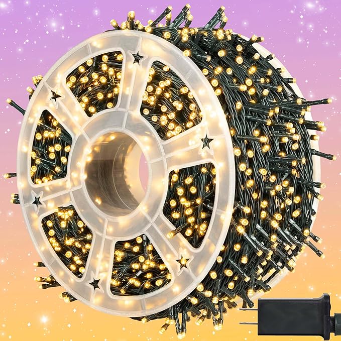 kemooie 500 LED Christmas Lights 164FT 8 Lighting Mode with Memory Plug in Waterproof Christmas Lights Outdoor for Birthday Christmas Tree Wedding Party Garden Balcony Decorations (Warm White)