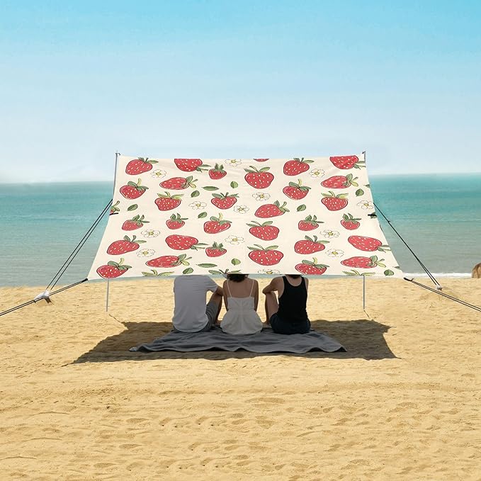 Camping Sun Shelters Cute Strawberry and Flowers Beach Canopy 126 * 110.2in