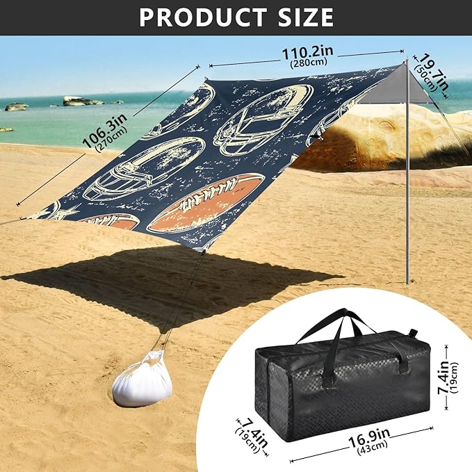 Rugby Pattern (42) Camping Sun Shelter Beach Tent Portable Beach Sun Shade Outdoor Canopy for Camping Trips Fishing Picnic