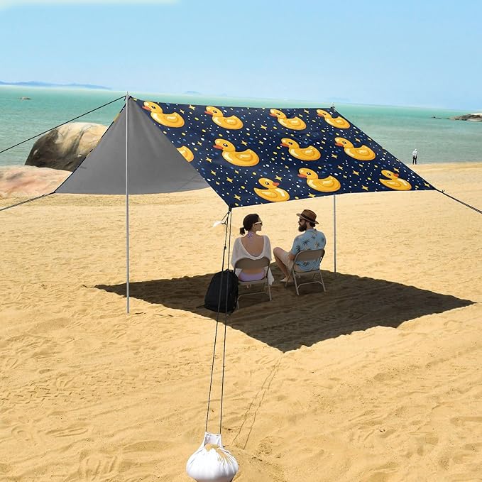 Camping Sun Shelters Yellow Duck and Stars Pattern Beach Canopy 126 * 110.2in