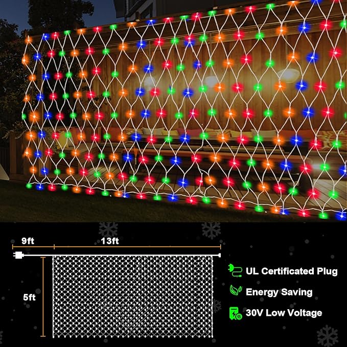 (Upgraded) Outdoor Christmas Lights 360 LED Sturdy Christmas Net String Lights 12x5Ft 8 Light Modes Christmas Decoration Lights for Backyards Gardens Bushes Lawns Patio New Year - Multicolored