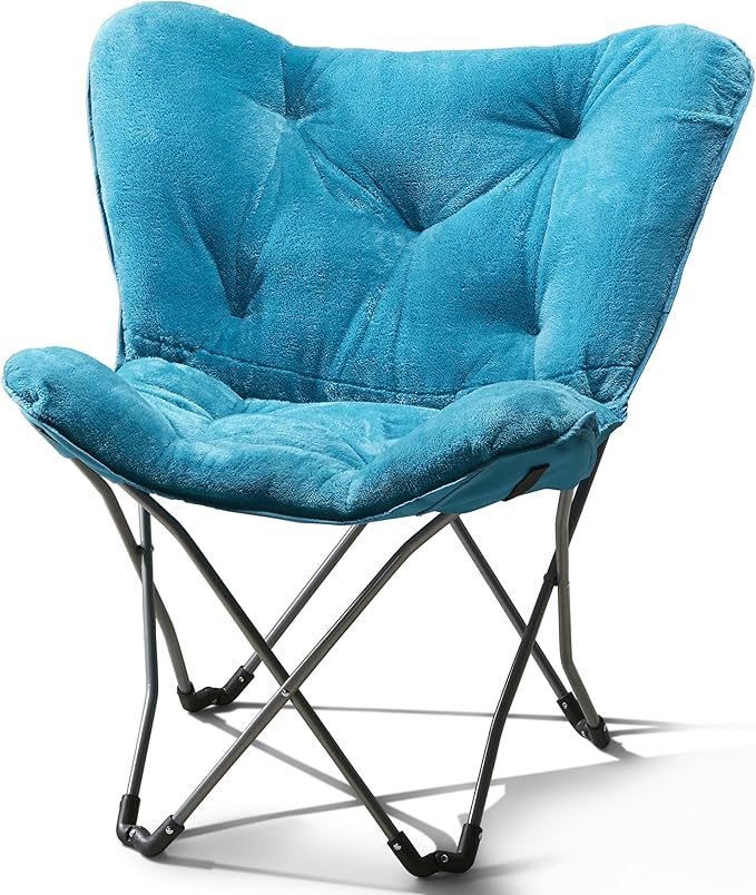 Foldable Butterfly Chair with Soft Microsuede Fabric - Multi-Color Portable Home Seating (Blue)