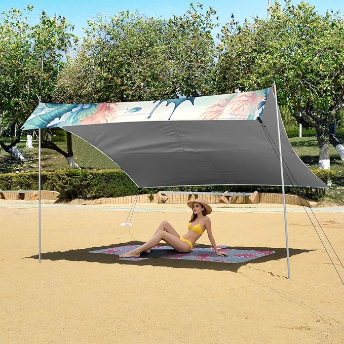 Cute Seahorse Camping Sun Shelter Beach Tent Portable Beach Sun Shade Outdoor Canopy for Camping Trips Fishing Picnic