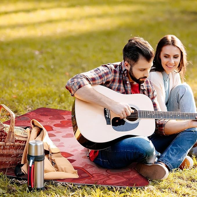 Love Heart Shape Beach BlanketPortable Waterproof Picnic Blanket58.3''x 58.3'' Extra Large Picnic Mat for BeachCamping Grass Lawn Park Accessorie for Festival BBQ