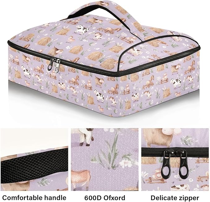 Casserole Carrier Farm PatternInsulated Casserole Carrier for Hot or Cold Food Thermal Lunch Tote for Potluck Parties Picnic Beach Fits 9 x 13 Inches Baking Dish