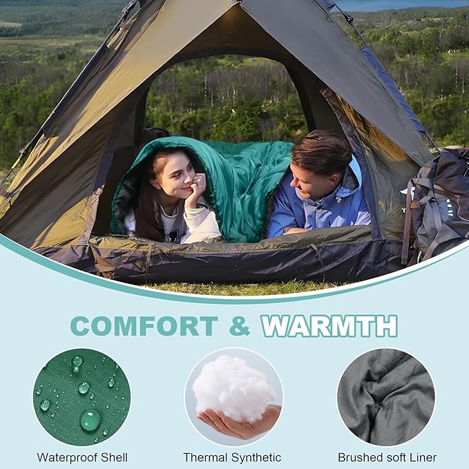AGEMORE Sleeping Bag for Adults Single and Double Size Lightweight Waterproof XXL Sleeping Bag for Adults Kids Couples Camping Hiking Backpacking Or Traveling Warm &amp Cold Weather